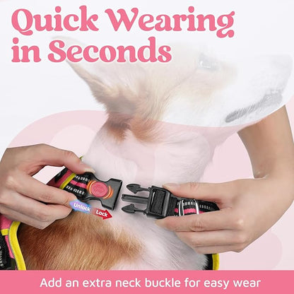 rabbitgoo Dog Harness Medium Sized, No Pull Dog Vest with 3 Buckles, Adjustable Soft Padded Pet Harness with Easy Control Handle and Reflective Strips, Pink & Yellow, M