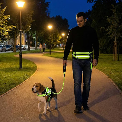 Sadnyy 3 Pcs Dog Reflective Safety Bundle Included Dog Reflective Vest Fluorescent Hands Free Leash with Waist Pack Hi-vis Fluorescent Visibility Pet Set for Raining Jogging Hiking