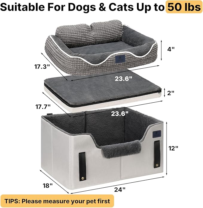 Veehoo 2-in-1 Dog Booster Car Seat & Pet Bed for Small Medium Dogs up to 50lbs, Foldable Travel Car Seat with Safety Leash, Non-Slip Removable Washable Cover