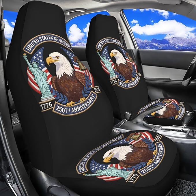 Eagle USA Flag Seat Covers for Cars Front Seat, American 250th Anniversary Patriotic Seat Covers Car Protectors Auto Interior Accessories Universal for SUV Truck Van Sedans
