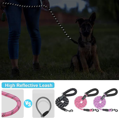 BEAUTYZOO Heavy Duty Rope Dog Leash 3 Pack, 6FT Nylon Pet Leash with Reflective Thread, Soft Padded Handle Thick Lead Strong Dog Leashes for Large Medium Dogs Small Puppy Training 6'*1/2 inch