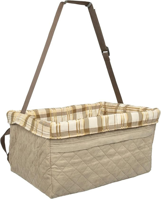 PetSafe Happy Ride Booster Seat for Dogs - Open Road Comfort - Safe Tether System - Zipper Pouch Dog Seat - Machine Washable Fleece Liner - Easy Install Design - Tan - Up to 18 lb