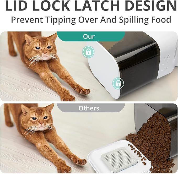 Automatic Cat Feeder, Timed Cat Feeder with APP Control, Dog Food Dispenser with Lock Lid, 30S Voice Recorder, 4L Pet Feeder