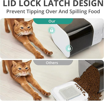 Automatic Cat Feeder, Timed Cat Feeder with APP Control, Dog Food Dispenser with Lock Lid, 30S Voice Recorder, 4L Pet Feeder