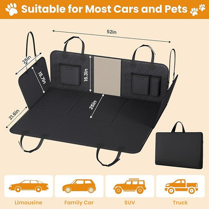 Dog Back Seat Extender, Hard-Bottom Backseat Bridge for Cars & SUVs, Striped Surface Waterproof PU Leather Pet Travel Platform, Anti-Slip,Strong Support, Easy to Clean