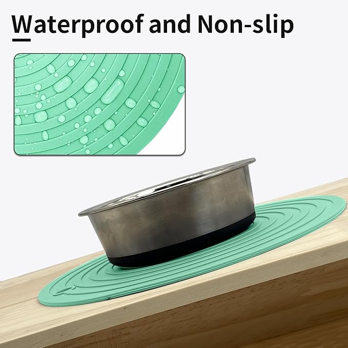 Fhiny 3PCS Silicone Pet Food Mat, 9.5" Round Waterproof Non-Slip Dog Cat Bowl Placemat Preventing Feed and Water Overflow Suitable for Medium Small Bowl Dish Plate Protect Floor (Green, 9.5" Dia)