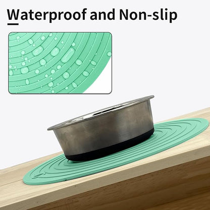 Fhiny 3PCS Silicone Pet Food Mat, 9.5" Round Waterproof Non-Slip Dog Cat Bowl Placemat Preventing Feed and Water Overflow Suitable for Medium Small Bowl Dish Plate Protect Floor (Green, 9.5" Dia)