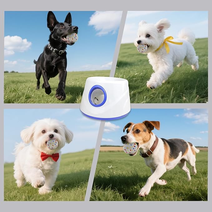 Dog Ball Launcher - Automatic Ball Launcher for Dogs, 3 Adjustable Distance Settings Dog Ball Thrower, Indoor Outdoor Interactive Dog Toys, with 3 2.3-inch Balls, Small/Medium Sized Dog Thrower