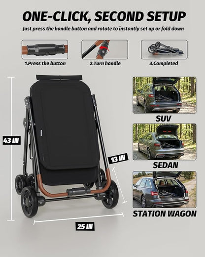 Dog Stroller for Large & Medium Dogs, Pet Stroller for 2 Small Dogs Up to 80 Lbs, Extra Large Heavy Duty, Folding & Breathable, All-Terrain Wheels, Black