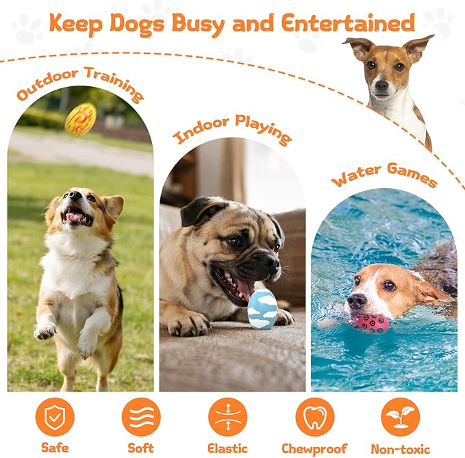 Squeaky Dog Toys, Soft Chewing Dog Balls, 9 Pcs Interactive Squeak Fetch Playing Pet Toy, Durable Bouncing Toys to Keep Them Busy, 2.6" Egg Ball for Puppies Small Breeds