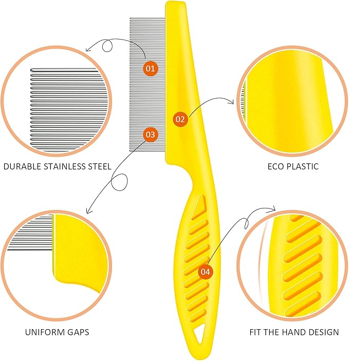 Boao 6 Pack Flea Lice Comb Stainless Steel Dog Cat Grooming Combs with Rounded Teeth, Double Sided Pet Tear Stain Remover Dematting Tool for Pets(White, Yellow, Green, Purple, Orange, Dark Blue)