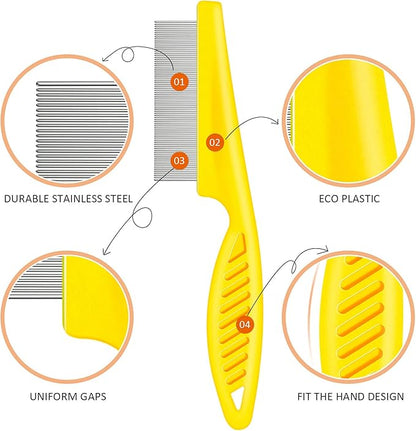 Boao 6 Pack Flea Lice Comb Stainless Steel Dog Cat Grooming Combs with Rounded Teeth, Double Sided Pet Tear Stain Remover Dematting Tool for Pets(White, Yellow, Green, Purple, Orange, Dark Blue)