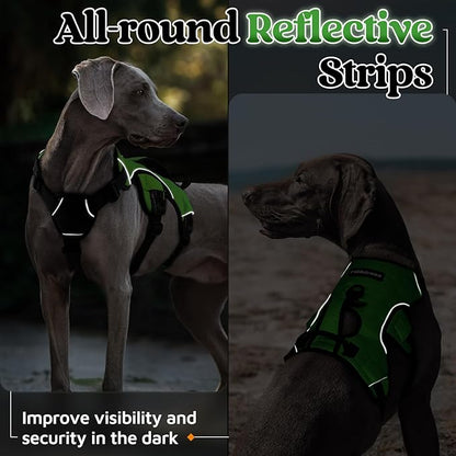 rabbitgoo Escape Proof Dog Harness, Soft Padded Full Body Pet Harness, Reflective Adjustable No Pull Vest with Lift Handle and Lesh Clip for Large Dogs Walking Hiking Training, XL, Green