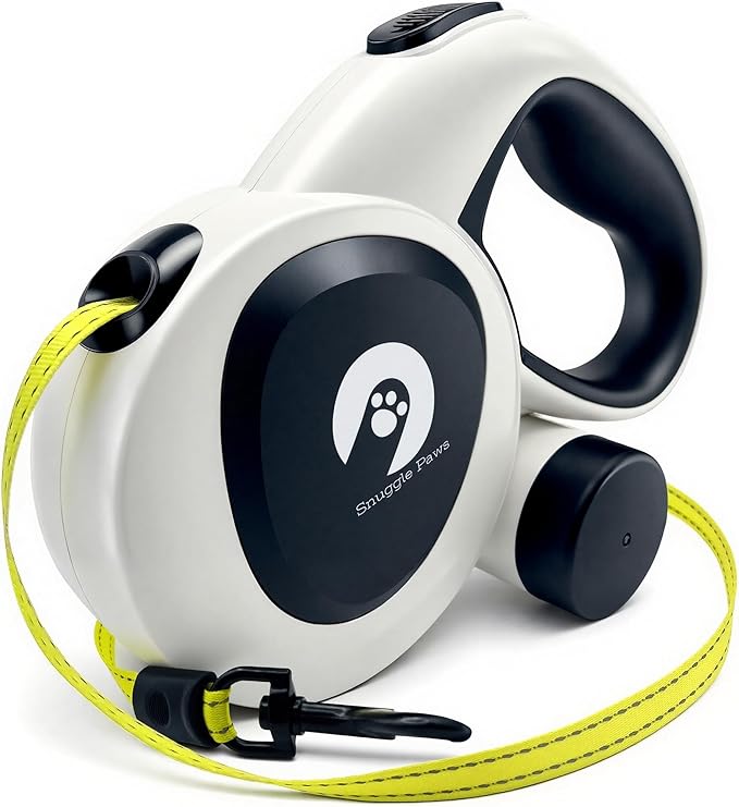 Snuggle Paws Retractable Dog Leash 16ft – Heavy Duty All-in-One Dog Leash with LED Flashlight, Poop Bag Holder, Chew Proof Steel Cable & Reflective Tape – Size L