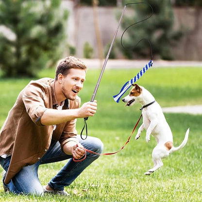 POPETPOP Flirt Pole for Dogs Interactive Dog Toys - Extendable Teaser Wand Outside Interactive Fun Toys with 2 Rope Chew Play Toys for Training Exercise (Size L)