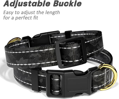 Reflective Dog Collar for Extra Small Dogs Cats, Cute Camouflage Adjustable Heavy-Duty Nylon Puppy Collar for Boy and Girl Female, Soft Pet Accessories with Quick Release Buckle, Black