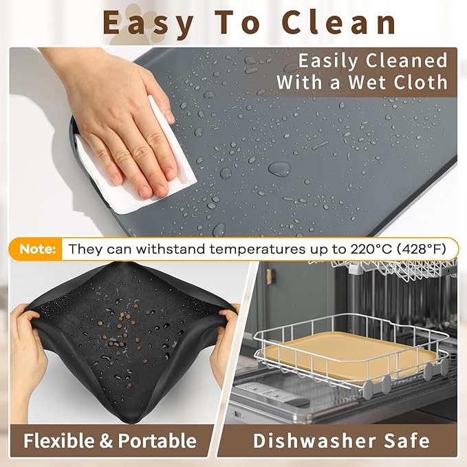 Silicone Pet Food Mat with Raised Edge for Food and Water Bowl, Dog Feeding Mats, Cat Food Trays for Floor Waterproof, Rubber Tray for Dogs and Cats, 19 x 12 x 0.7 Dark Brown