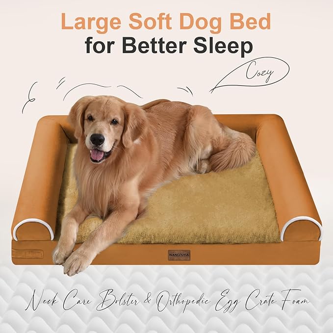 Large Dog Bed Orthopedic Washable: Beds Bolster XL Bed Medium Large Dogs Egg Crate Foam Couch Sofa Waterproof with Removable Cover - Orange