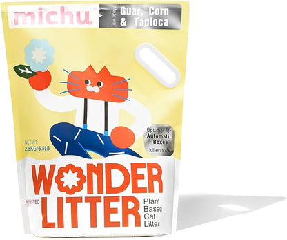 Michu Wonder Cat Litter, Cassava Plant-Based Cat Litter, Automatic Litter Box Friendly, Flushable & Fast Clumping, Low Dust Odor Control, 5.5lb/88oz - Unscented 4 Pack