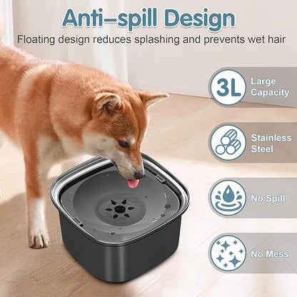 UPSKY 3L Dog Water Bowl 101oz Stainless Steel No Spill Large Capacity Dog Food Water Bowl Slow Water Feeder, Spill Proof Pet Water Dispenser Vehicle Carried Travel Water Bowls