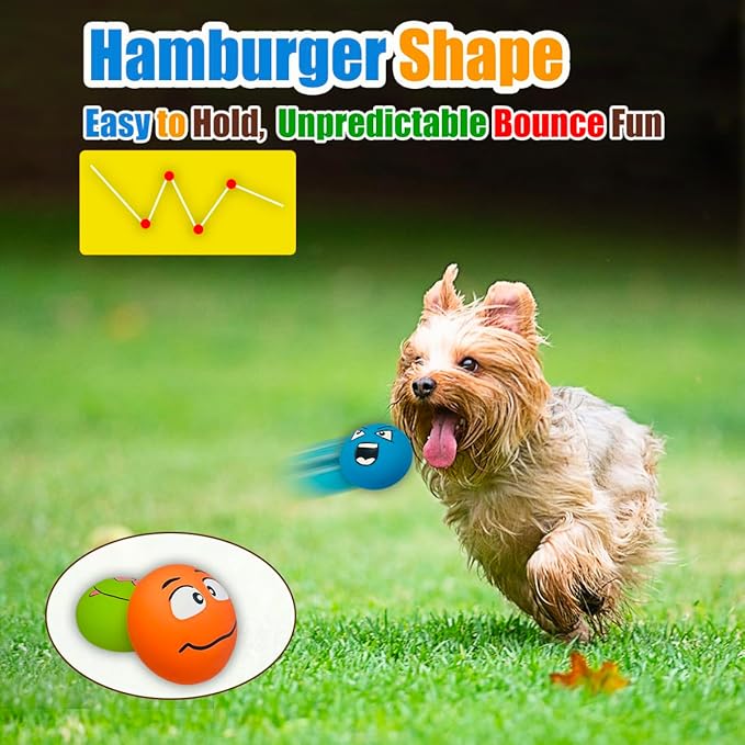 Squeaky Dog Toys for Small and Mini Dogs, Latex Soft Flat Puppy Teething Balls, Colorful Smile Face Interactive Chew Toys
