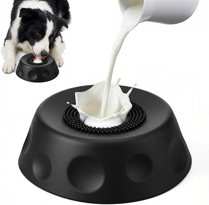 Homgaty Dog Licking Bowl with Rolling Ball - Slow Feeder Dog Lick Bowls for Yogurt Liquid Treat, Anti-Slip Entertained Bone Broth Dog Lick Toy for Large Medium Small Pet Breeds Dietary (Balck)