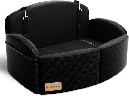Dog Car Seat for Medium/Large Dogs, Memory Foam Dog Booster Seat with Thick Cushion up to 55 lbs or 2 Small Dogs, Travel Pet Car Seat with Detachable Washable Cover, 2 Safety Leashes (Black/Black)