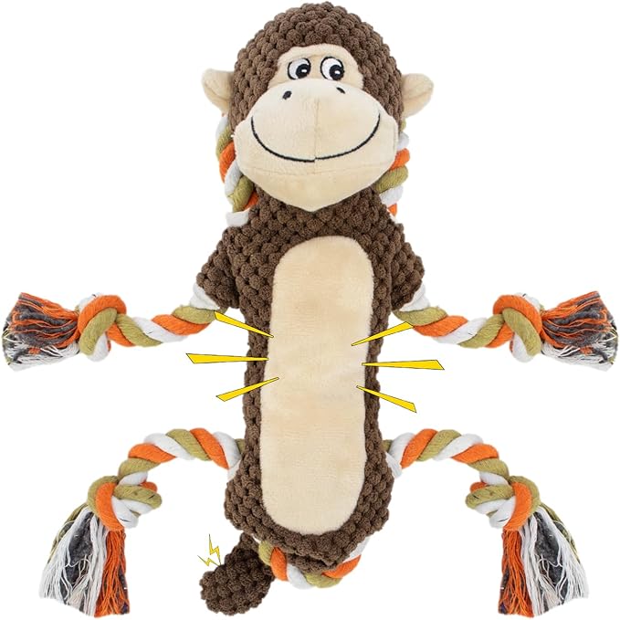 Squeaky Durable Dog Toys,Dog Monkey Toy, Large Breed Dog chew Toys, Interactive Toys, Stuffed Plush Puppy Toy with Crinkle Paper for Small, Middle,Big Dogs, Monkey Dog Toy,Orangutan Shape