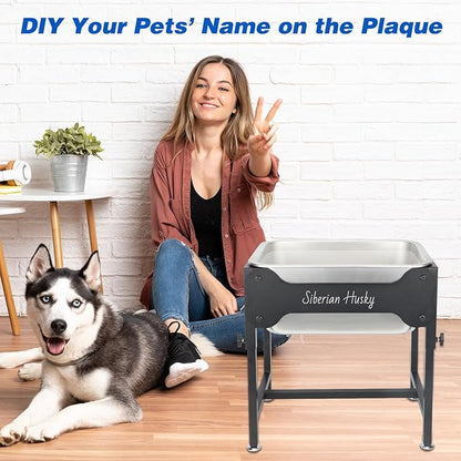 YUEPET 3 Gallon Elevated Dog Water Bowl for Large Extra Large Dogs Stainless Steel Dog Bowl with 4 Heights Adjustable Metal Anti-Slip Stand Pet Food Bowl for Joint Pressure Relief Indoor Outdoor Use