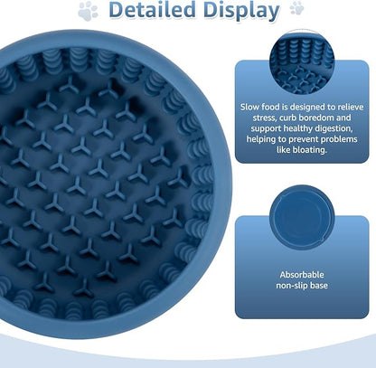 Dog Lick Bowl, ZOURYNUA Non-Slip Slow Feeder Dog Bowls, Enrichment Licking Mat for Distraction, Anxiety Relief Treat Dispenser Freezer, BPA Free Silicone & Dishwasher Safe (Dark Blue, Large)