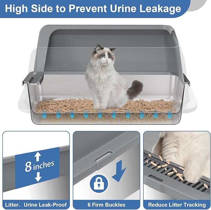 Stainless Steel Sifting Litter Box with Lid, High Sides XXL Extra Large Sifting Cat Litter Box for Pine Pellets & Big Cats, Sifter Litter Pan System for Odor Control,Sifting Box Liners & Scoop