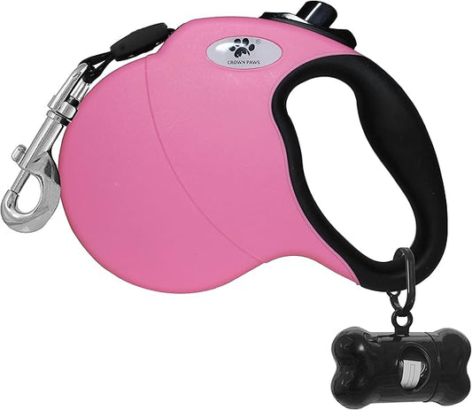16 ft Retractable Dog Leash for Large Dogs up to 44 lbs,Tangle-Free Nylon Tape,Pink M
