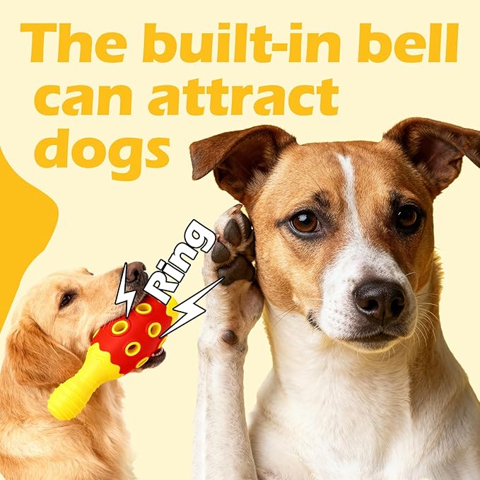 Interactive Dog Chew Toys with Bell, 2 Pack Bowling Pin & Ball Puppy Teething Toys for Small to Medium Dogs, Dental Chews for Boredom & Anxiety Relief, Red/Yellow
