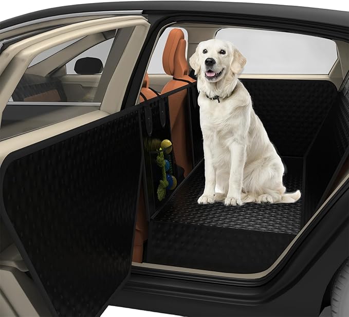 Dog Car Seat Cover for Back Seat,Waterproof PU Leather Hard Bottom Car Seat Cover for Dogs,Non-slip Backseat Dog Cover with Upgraded Door Protection Flap 52×25in,Dog Hammock for Car SUV Small Trucks