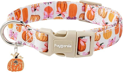 Faygarsle Fall Pumpkin Pattern Dog Collar with Charm, Adjustable Neckwear for Small Medium Large Dogs, Orange and Pink for Small Medium Large Dogs M