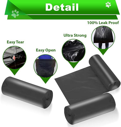 Dog Waste Bags for 15L Dog Poop Trash Can, 5 Pack Rolls Totaling 100 Bags, Black, Unscented