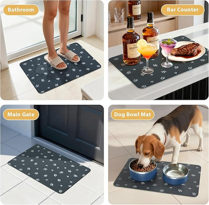 Dog Food Mat, Diatom Ooze Cat Water Mats Non Slip for Floors Waterproof and Water Absorption, Easy to Clean-Dog Paw (15.5" H*23.5" L)