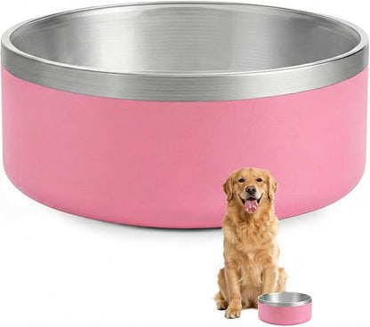 Dog Bowl, Stainless Steel Dog Bowls for Food and Water, Metal Pet Feeding Bowl with Insulated Non-Slip Quiet Bottom, Easy to Clean, Dishwasher Safe, 64oz,8 Cup | Pink