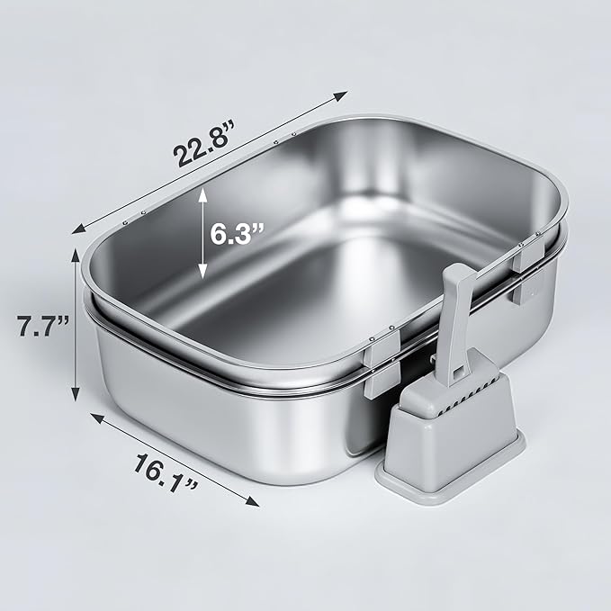 Triple Pan Stainless Steel Sifting Cat Litter Box, Large High Sided Metal Litter Box for Big Cats up to 20lbs, Odor-Free Non-Stick Easy Clean System, No Scooping Sifter Tray for Multi-Cat Homes