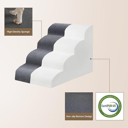 PAWSCART Pet Stairs for Dogs 5-Step, 22.8" H Pet Stairs for High Bed, Couch Sofa & Chair, 30D Material Soft Foam Dog Steps with Non-Slip Bottom Surface Removable Washable Cover, Grey