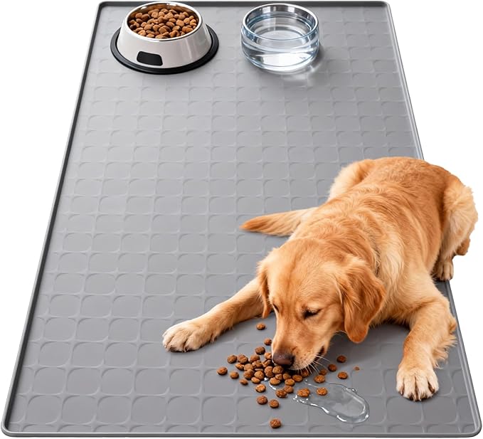 Extra Large 34x22 Inch Silicone Pet Food Mat - Waterproof Dog Mat for Food and Water Bowls, Non-Slip Cat Dog Bowl Mat Protects Floors from Mess, Easy Clean Silicone Mats for Dogs, Ideal Gift for Pets
