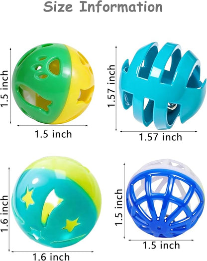 5 Pcs Cat Toy Bells Balls for Indoor Kitten, PP Material, Interactive Cat Toys with Bell, Assorted Styles for Cats Play and Chew (1.5'')