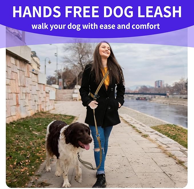 Kazazoo Hands-Free Dog Leash with 5.5-8.5FT Adjustable Length - Heavy Duty No Pull Bungee Design, Reflective Safety for Walking, Jogging & Training | Suitable for Medium to Large Dogs,M Size Brown