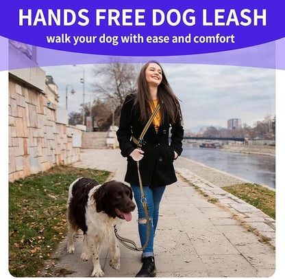 Kazazoo Hands-Free Dog Leash with 5.5-8.5FT Adjustable Length - Heavy Duty No Pull Bungee Design, Reflective Safety for Walking, Jogging & Training | Suitable for Medium to Large Dogs,M Size Brown