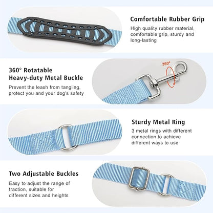 Hands Free Dog Leash, 8.5ft Adjustable Hands Free Leash for Medium Dogs, Versatile Handheld Crossbody Waist Lead with 3 Rings, Easy Adjust for Running Jogging Walking, Sponge Handle, Blue
