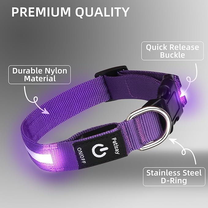 Super Bright LED Dog Collar - Fully Waterproof & Adjustable Glow Collar - USB-C Rechargeable for Night Walking, Safety - Flashing Lighted Collar for Dogs(Purple,Medium)