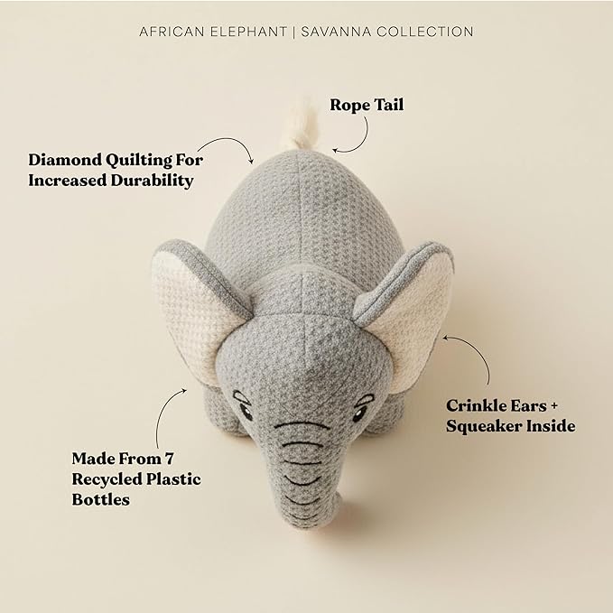 Dog Toys | Plush Toy Elephant Stuffed Animal for Dogs | Eco Friendly Toy - Easy to Clean and Made from Non Toxic Materials