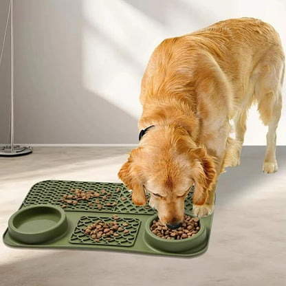 Cat Dog Slow Feeder Set Textured Slow Lick Mat & Drumstick Puzzle Toy Food Grade Silicone Easy to Clean Anti-Slip Base Pet Accessories (Mat-2 2pcs)