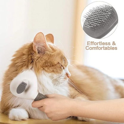 Dog & Cat Brush, Dog Brush for Shedding, Cat & Dog Grooming, Self Cleaning Slicker Brush for Pets, Grooming Brushes for Long Short Haired Dogs Cats, Deshedding Brush, Rake, Comb (Grey)