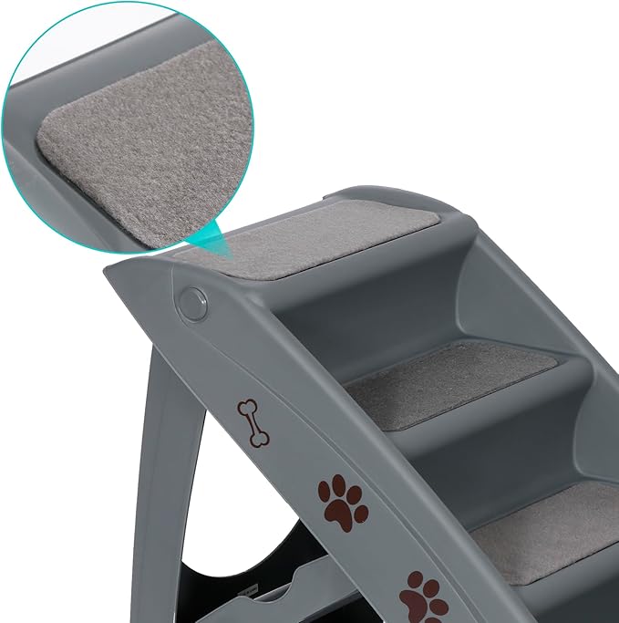 LEMY Foldable Pet Ladder,Pet Stairs with 4 Steps,Plastic Anti-Slip Pet Furniture Pet Dog Steps for Small/Old Dog,Grey
